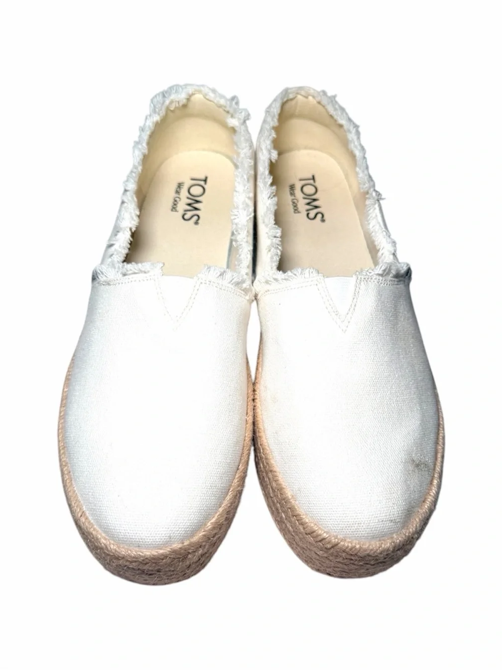 Toms White Canvas Espadrille Platform Slip-Ons